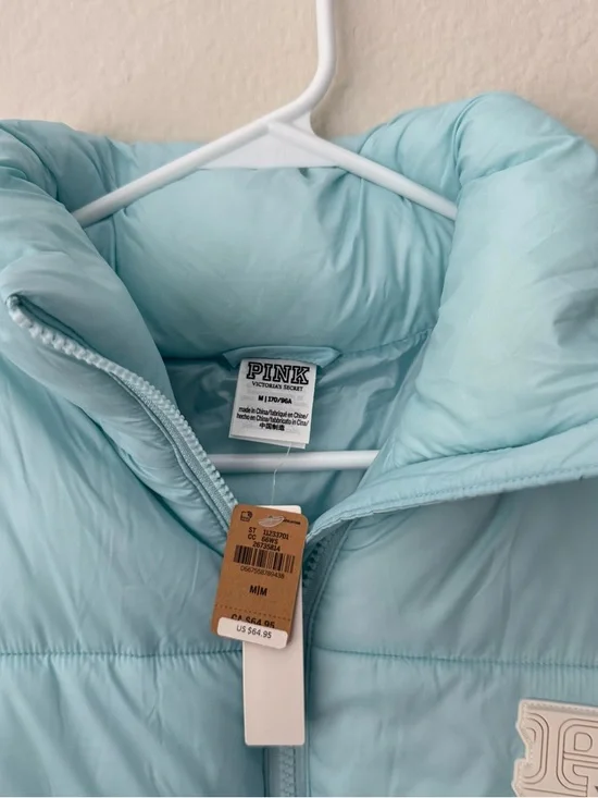 NWT Victoria's Secret PINK Crop Puffer Vest Sleeveless Mint Cropped Size Medium - Picture 5 of 6